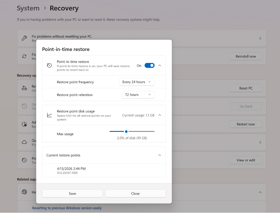 Новая система восстановления Point-in-time Restore