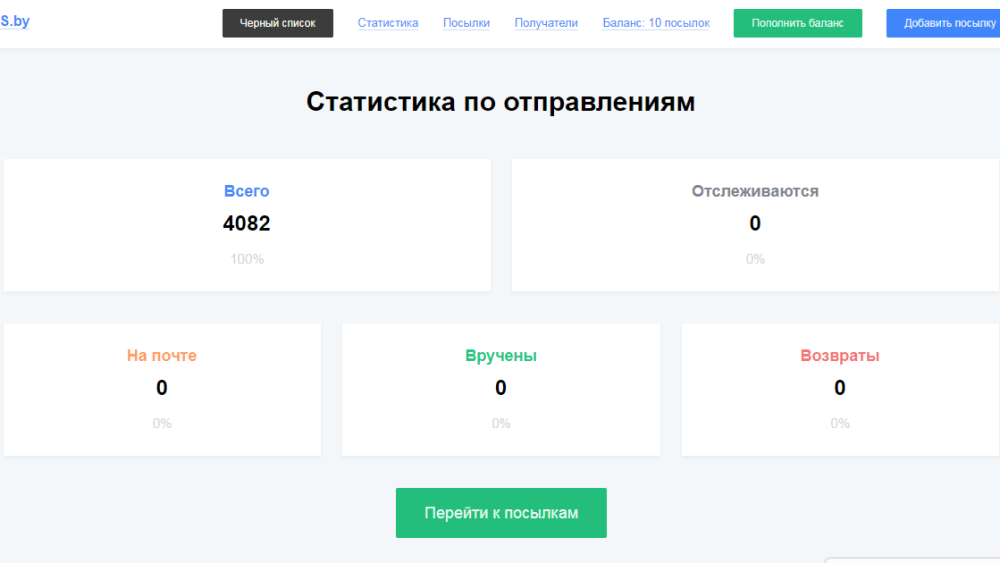 Статистика по всем отправлениям интернет-магазина